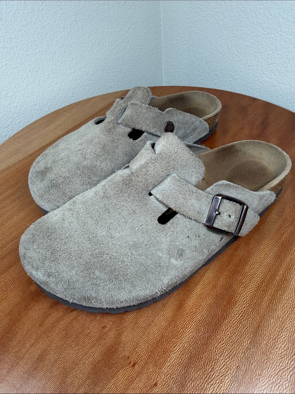 Birkenstocks Boston Suede Leather Slip On Lightweight Taupe Size 37/6 Narrow